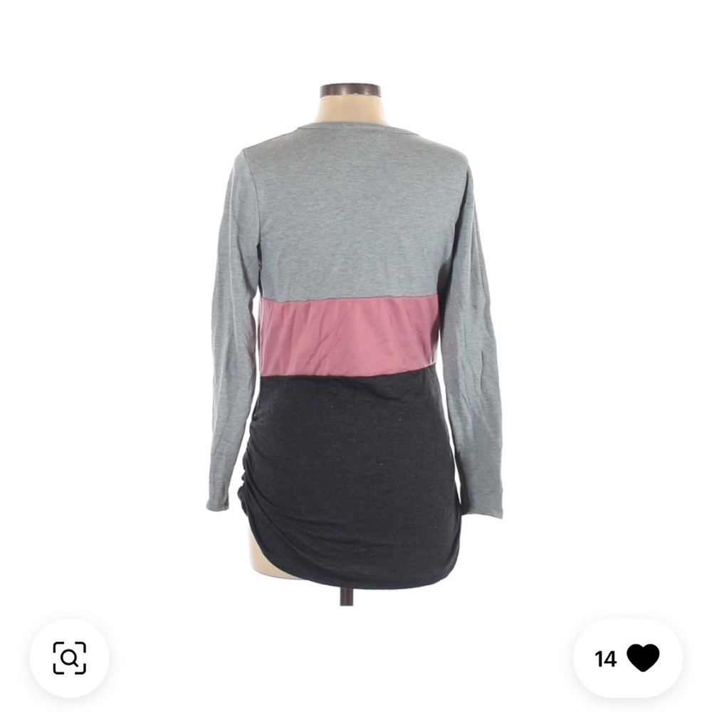Colorblock Maternity Long Sleeve Ruched Tee Large - Picture 2 of 4